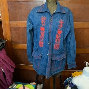 Vintage Embroidered Jean Belted Shirt